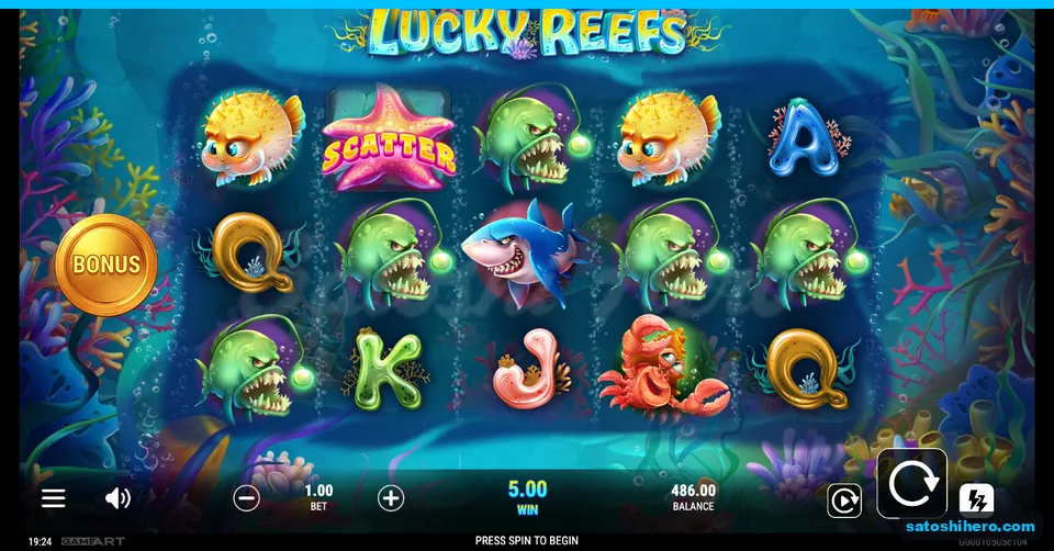 $5.00 win shown across stopped anglerfish reels