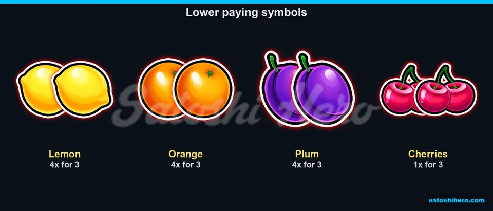 Paytable stage showing lower fruit symbol values
