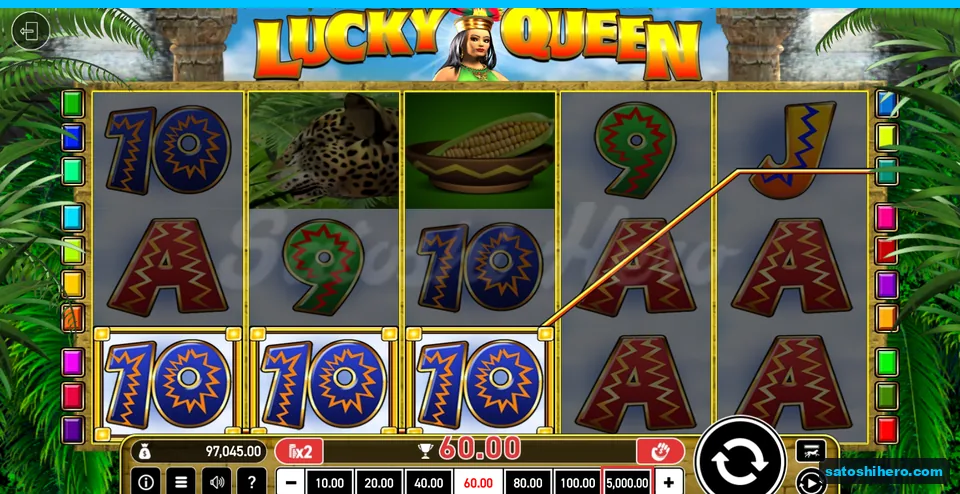 Board showing three tens and a 60.00 FUN line win