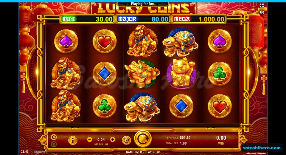 501.60 balance beside settled red-gold reels