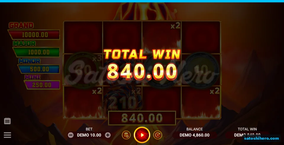 $840.00 Total Win card on a $10.00 bet
