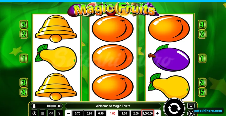 Board at rest with fruit symbols and payline markers