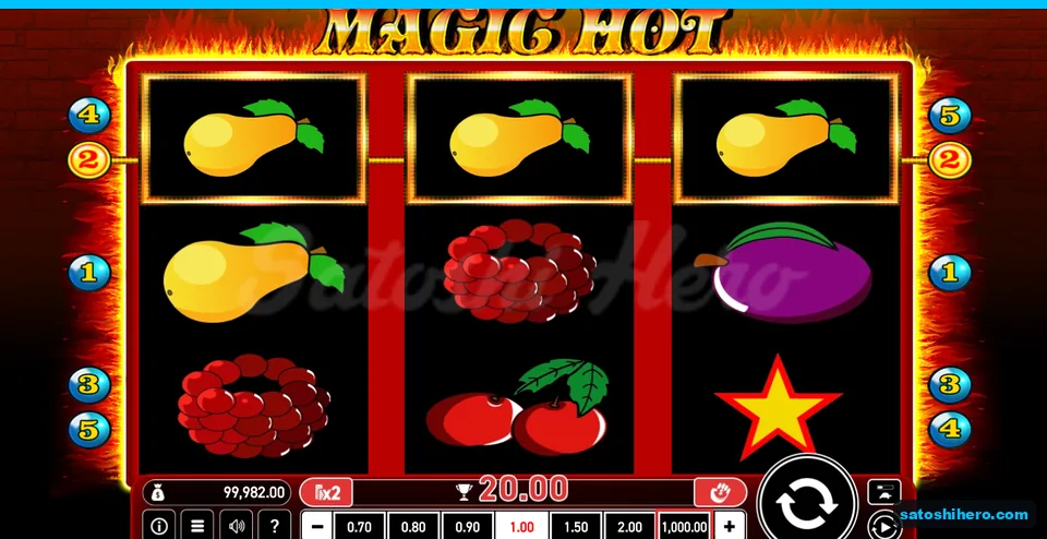 Board showing three gold-framed pears and a $20.00 win