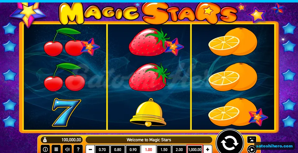 Board before the first spin with fruit, bell and seven