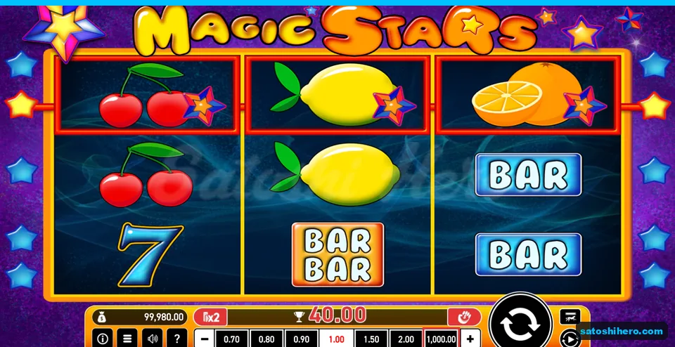 Board after spin 100 with three stars and 40.00 win