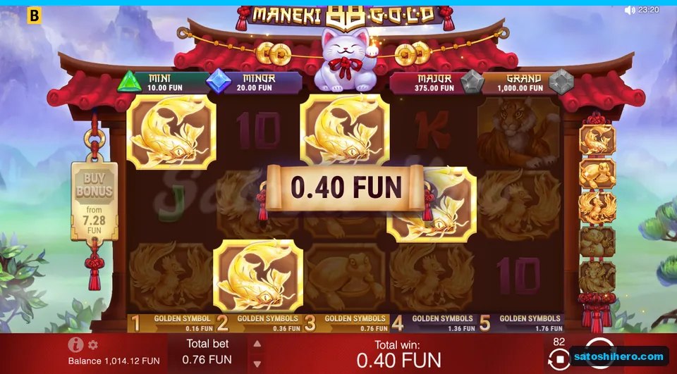 Win screen with three golden koi tiles