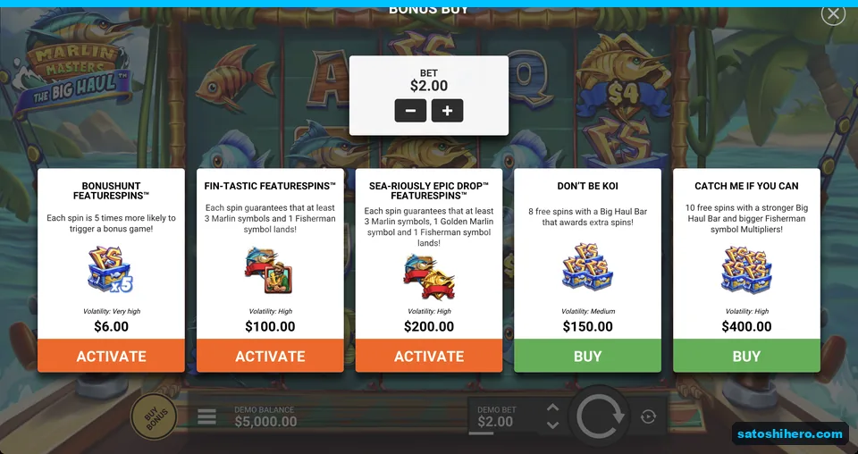 Bonus buy menu with five purchase options