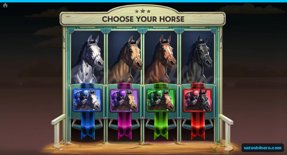 Blue jockey selected from four horse stalls before Free Games