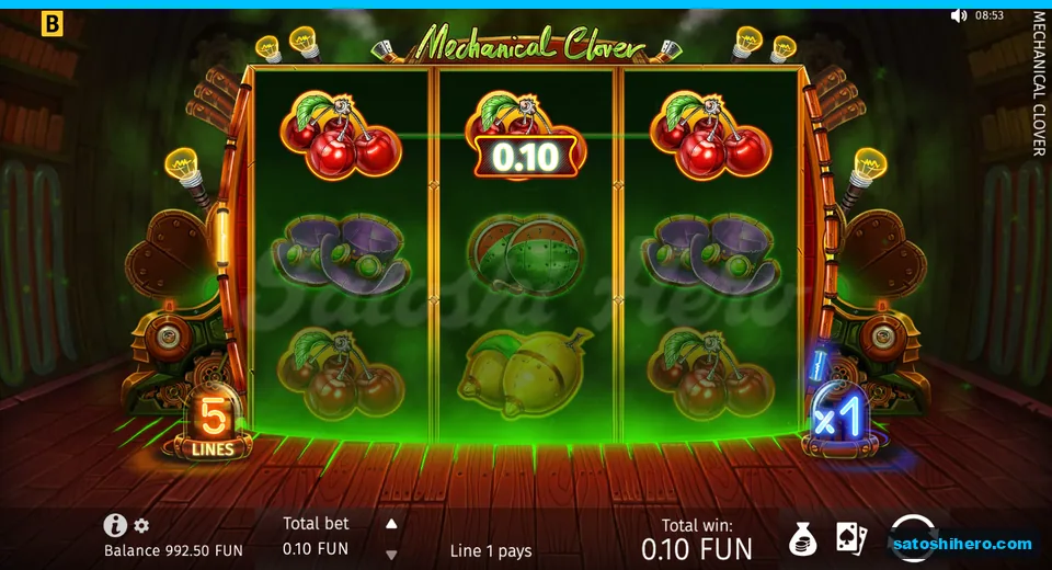 Win screen showing three cherries for 0.10