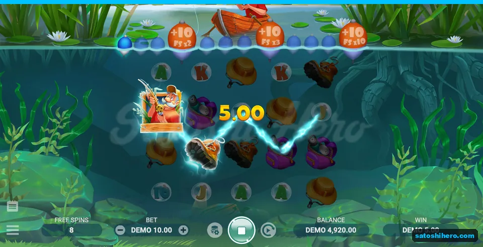 Eight free spins left with Wild and 5.00 win