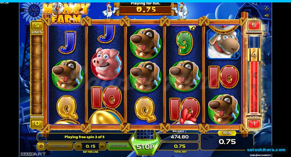 $0.75 repeat pay shown on free spin two of five
