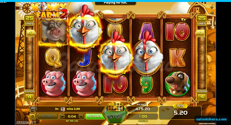 5.20 win shown with three Wild hens on highlighted line