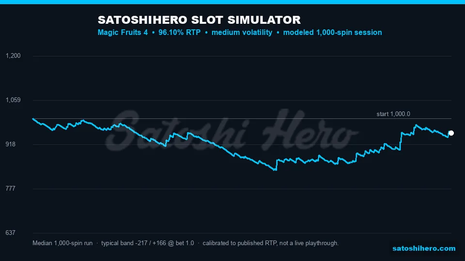 Chart layout showing modelled 1,000-spin blue balance curve