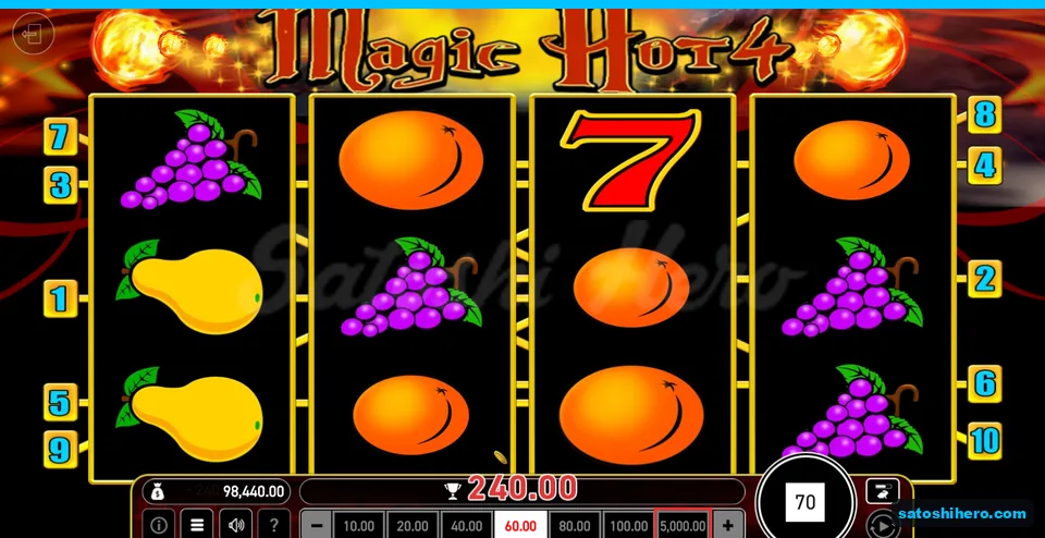 Four-reel board showing three oranges and 240.00 FUN