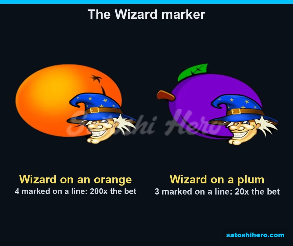 Symbol layout showing wizard heads on four low-tier fruits