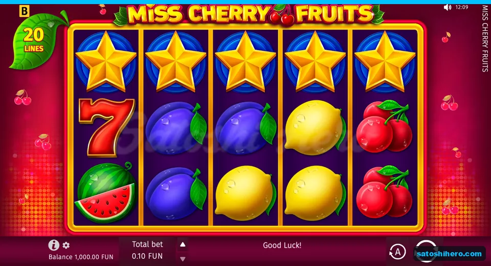 Base screen with stars, fruit, and 1,000.00 balance