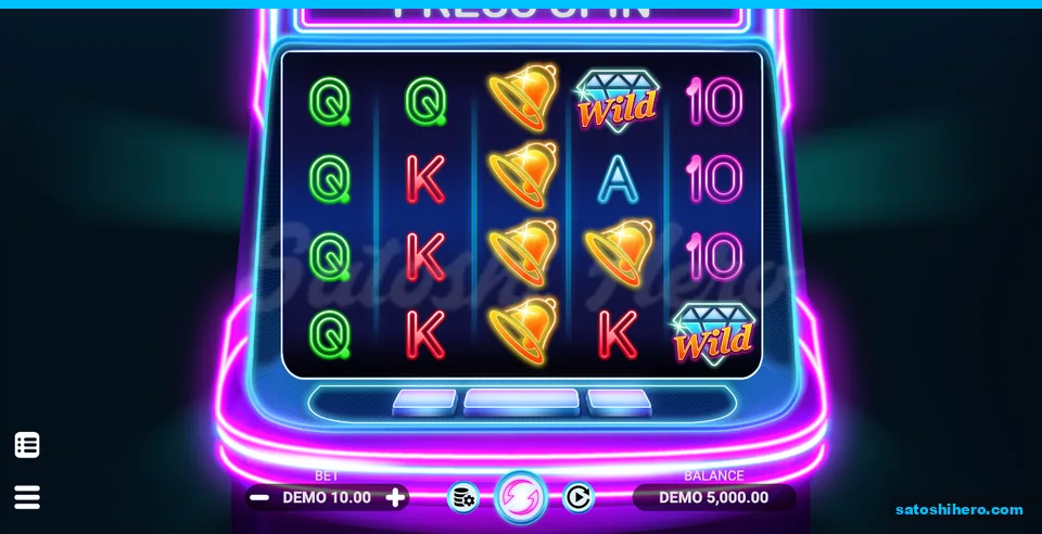 5,000.00 DEMO balance shown with two Wild diamonds on neon reels