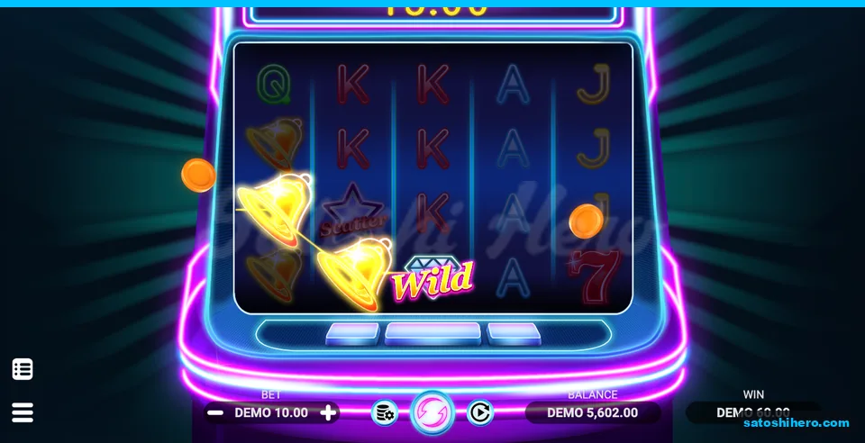 $60.00 DEMO spin win across golden bells and a Wild