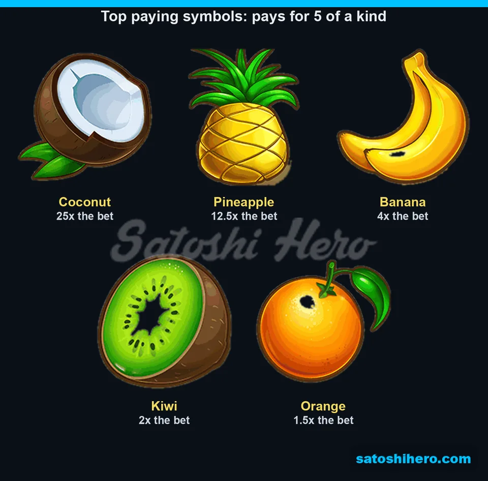 Fruit pay values displayed for five matching symbols