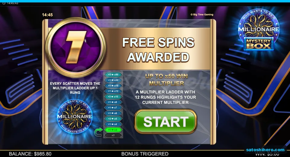 Award card showing seven free spins