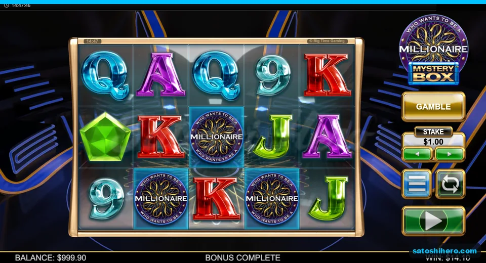 Bonus complete screen with $14.10 win