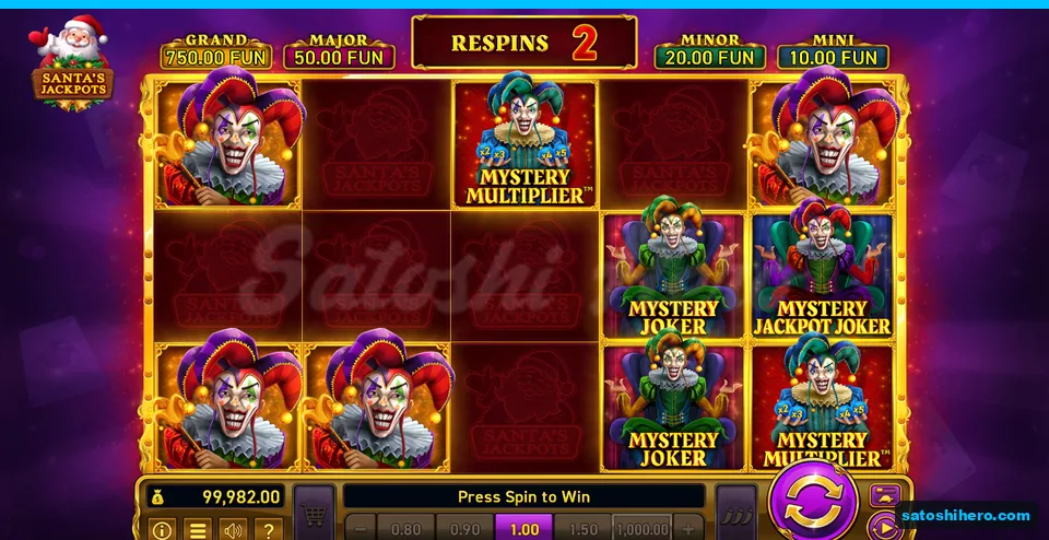 Bonus board showing five Jokers, mystery tiles and two respins