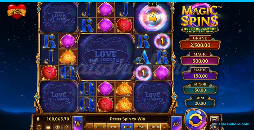 Board at rest with gems, letters, orbs and jackpot plaques