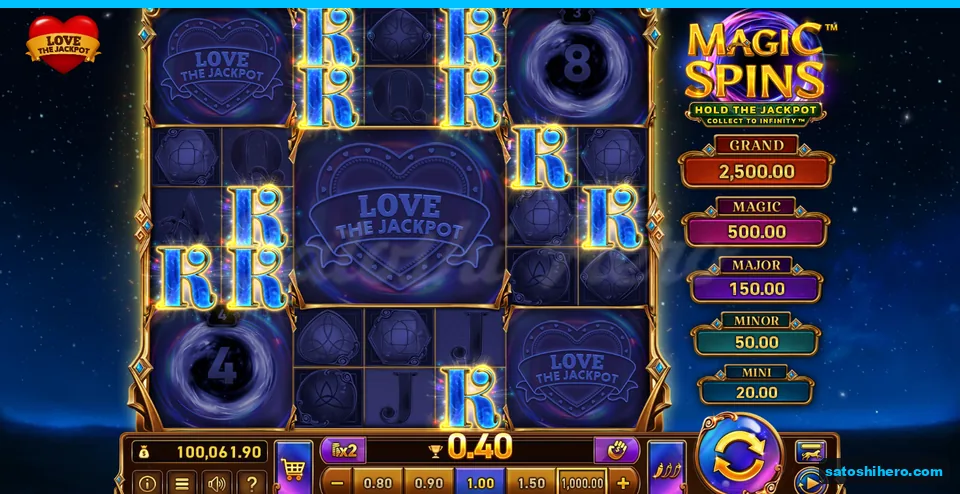 Board showing ten lit K symbols and a $0.40 win