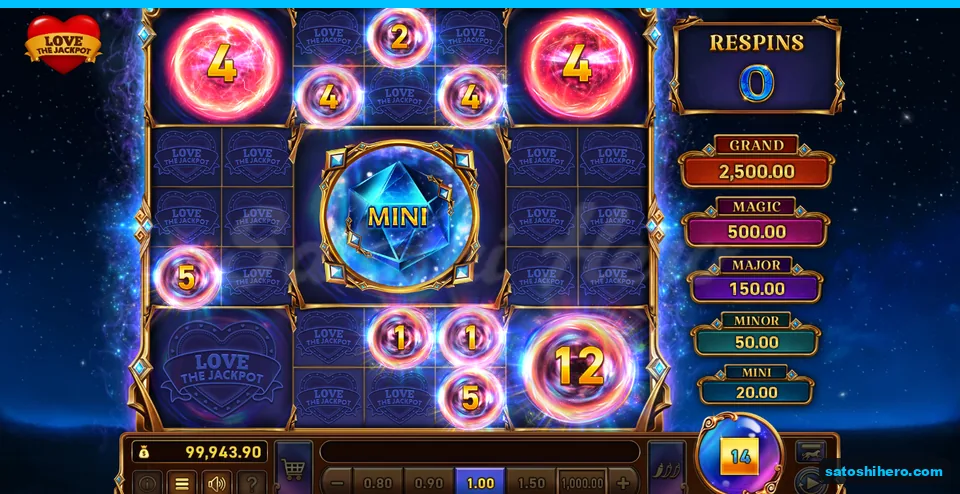 Bonus board at zero respins with Collectors, MINI and numbered orbs
