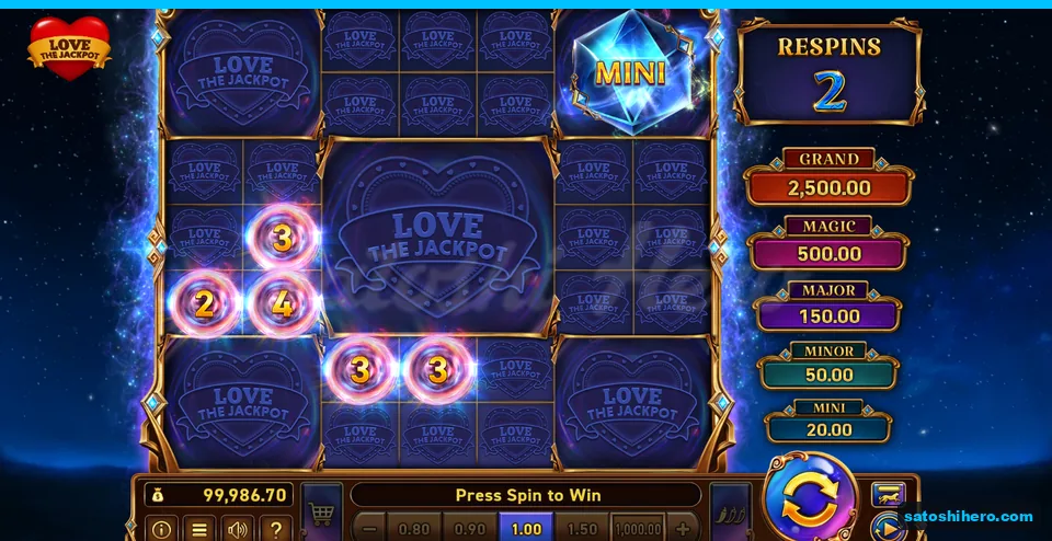 Bonus board with locked numbered orbs and two respins remaining