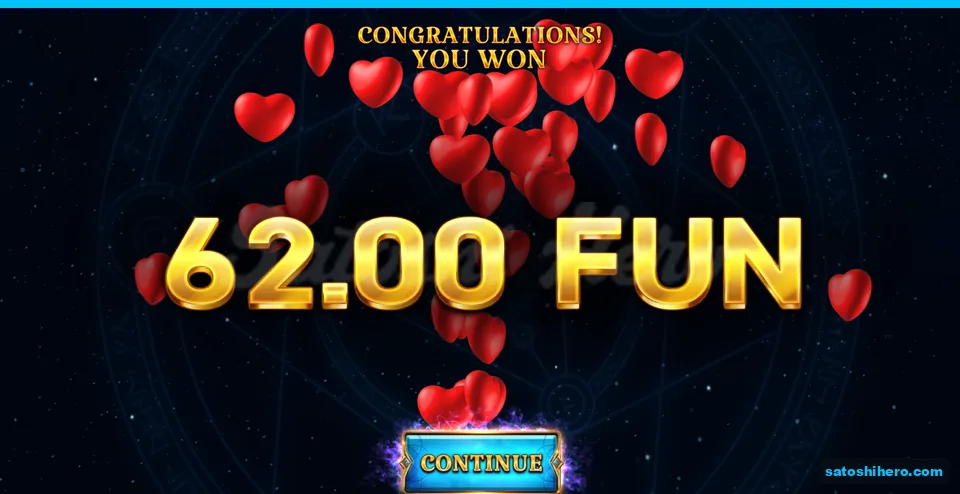 Payout layout showing 62.00 FUN above the Continue button