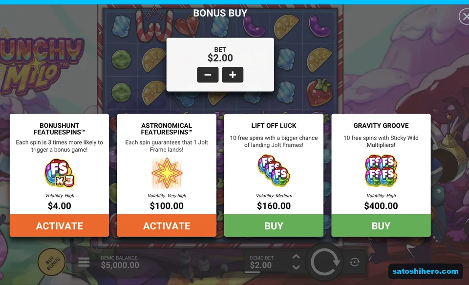 Bonus buy menu with four price cards