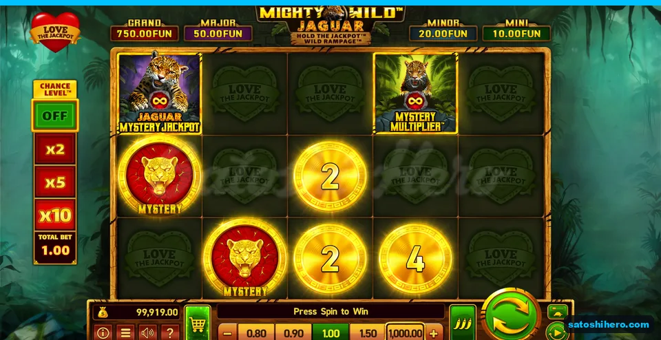 Board settled with jackpot and multiplier tiles above numbered coins