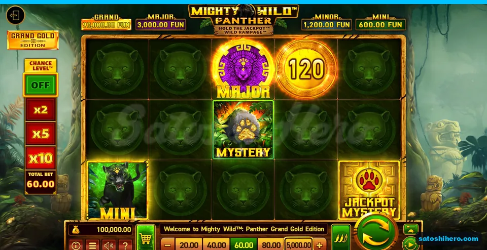 Board showing locked coins and panthers beneath jackpot plaques