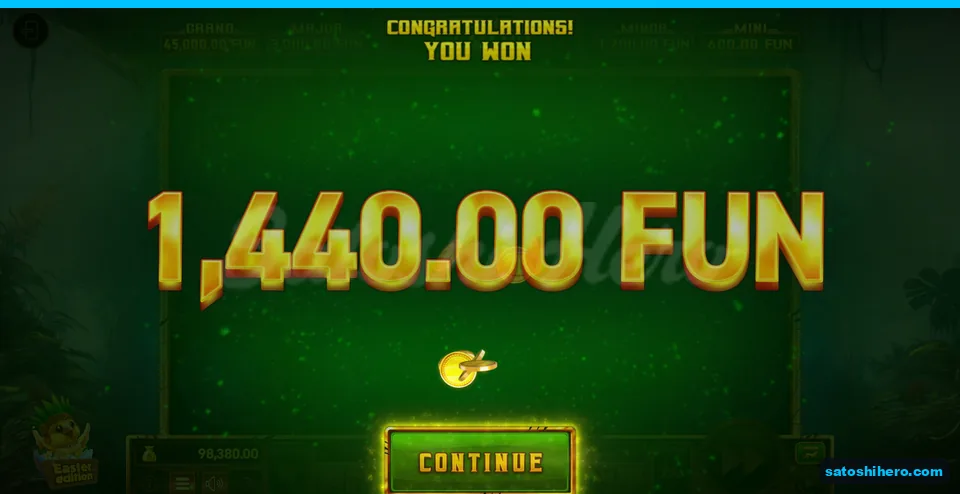 Board behind a 1,440.00 FUN payout screen