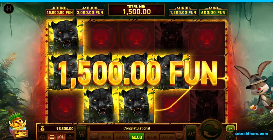 Board behind a 1,500.00 FUN total win display