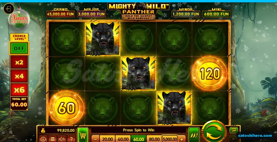 Board after bonus payout with locked coins and three panthers