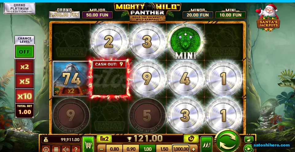 Board showing 121.00 FUN win and locked bonus symbols
