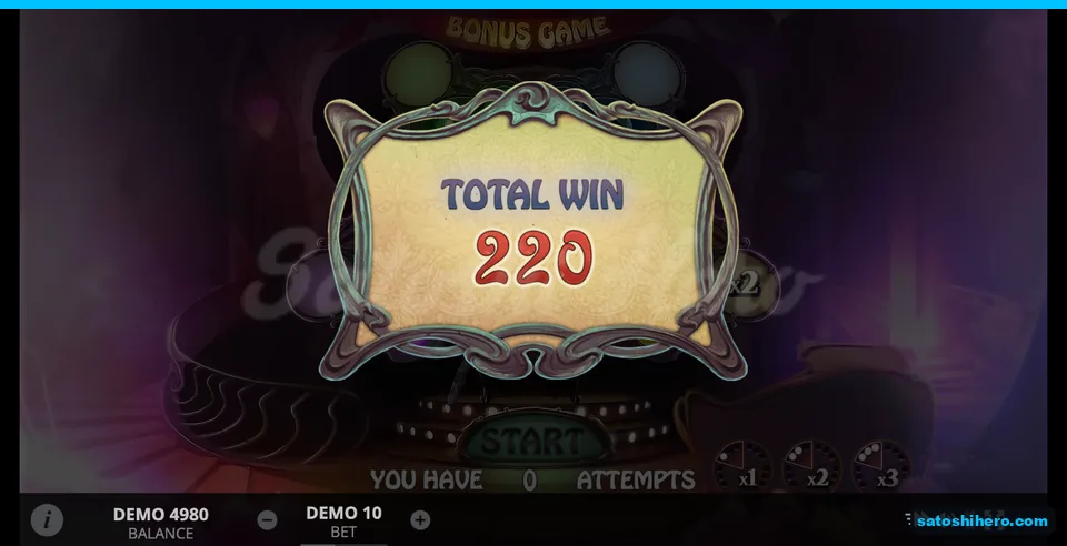 220 total win card over the dimmed bonus stage