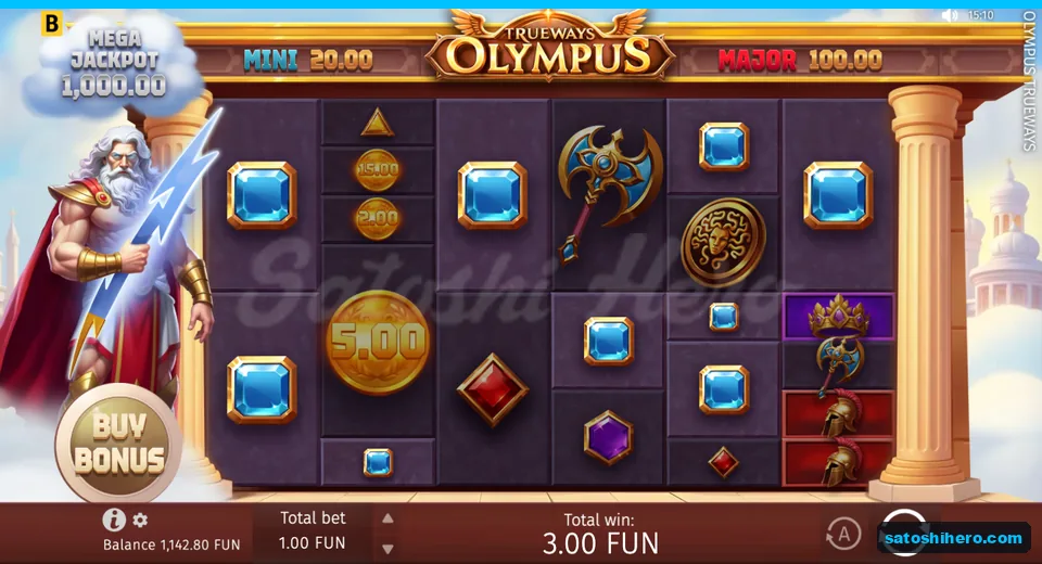 Base game screen showing a 3.00 FUN win