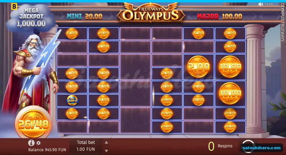 Feature screen with 26 coin positions held