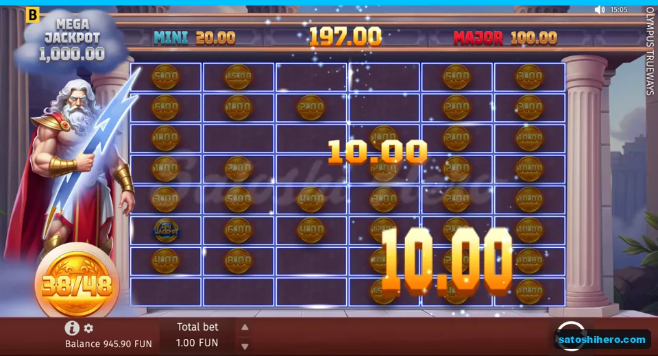 Collect screen showing 197.00 FUN running total