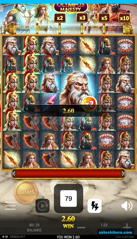 2.60x win shown beside Super Sized Zeus cluster