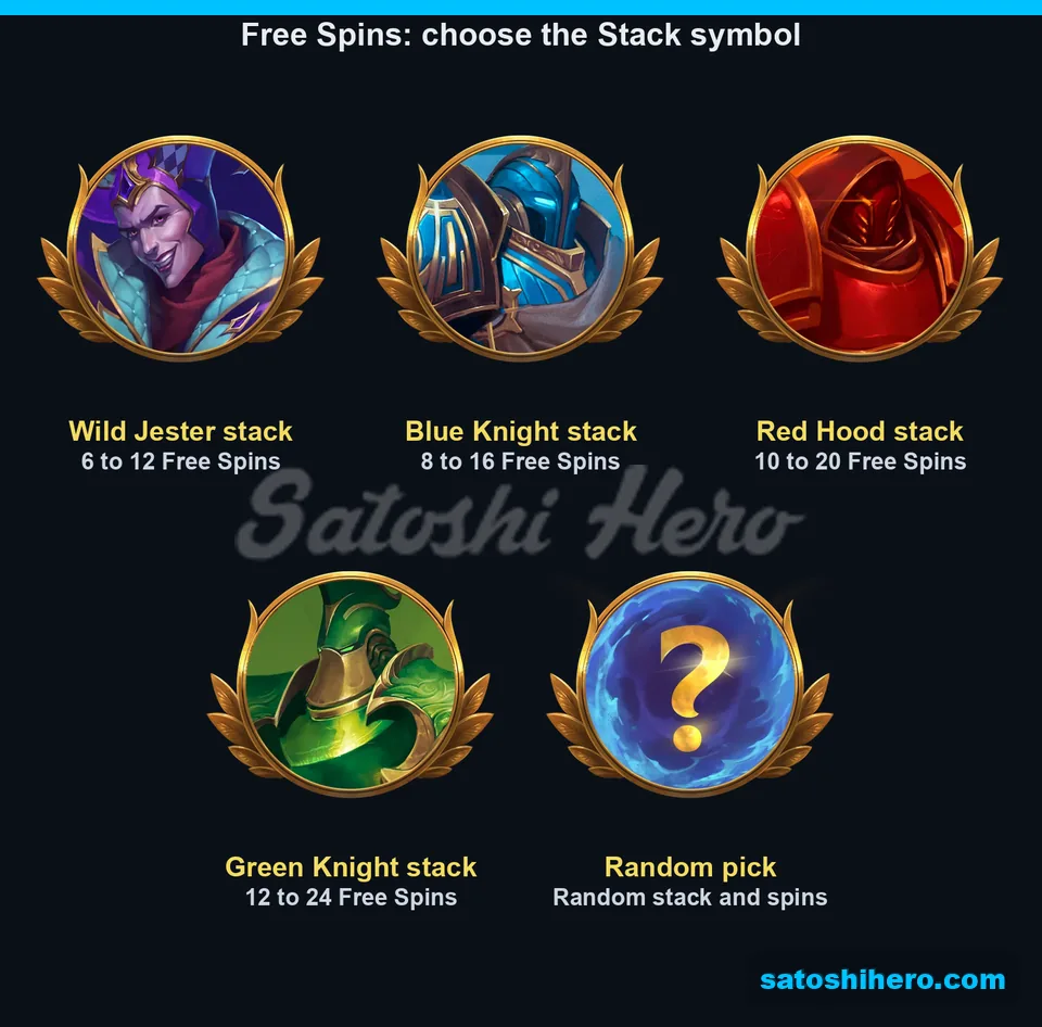 Five Stack options display symbols and available spin ranges