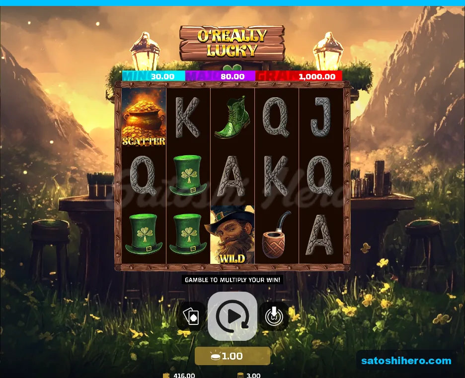 3.00 win shown beneath two green hats and wild