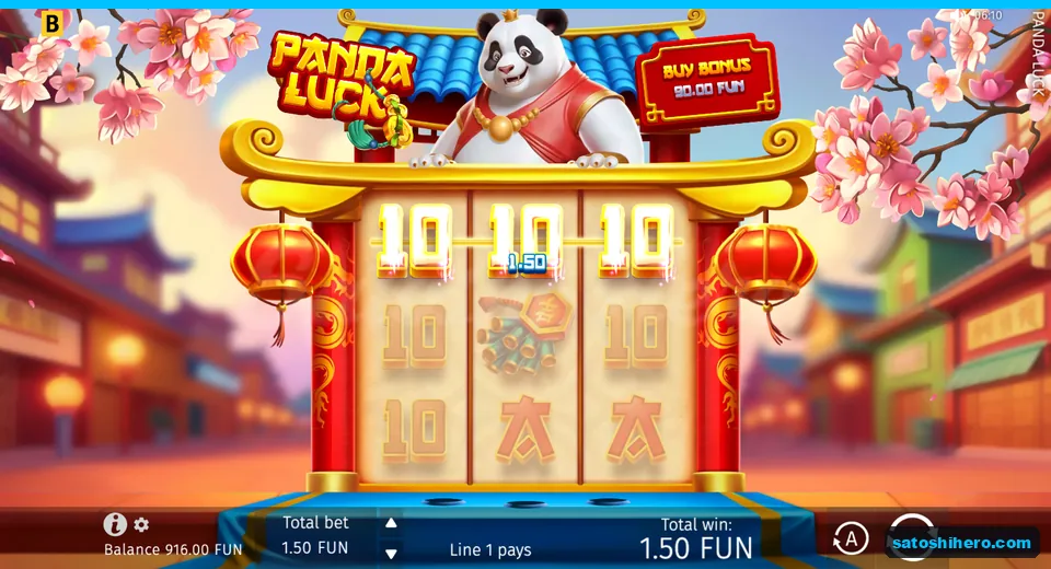 Win panel showing three lit 10 symbols