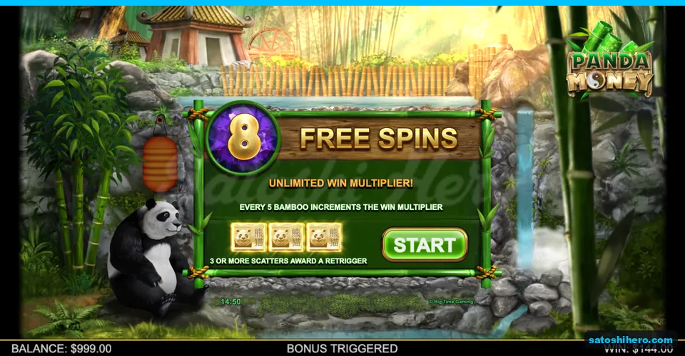 Bonus card showing 8 free spins awarded