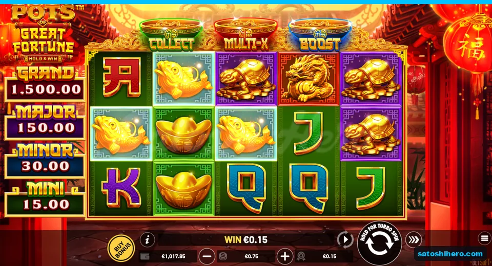 Three golden fish highlighted, $0.15 win shown