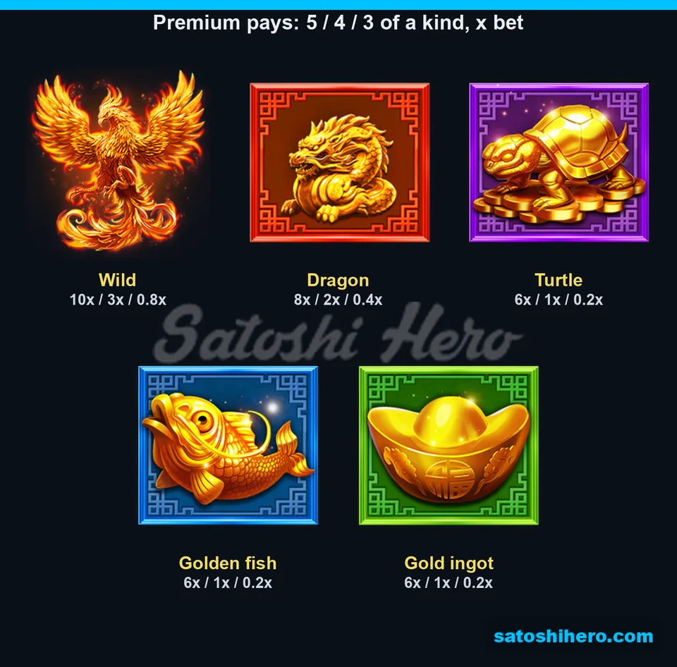 Five premium symbols with pay values listed