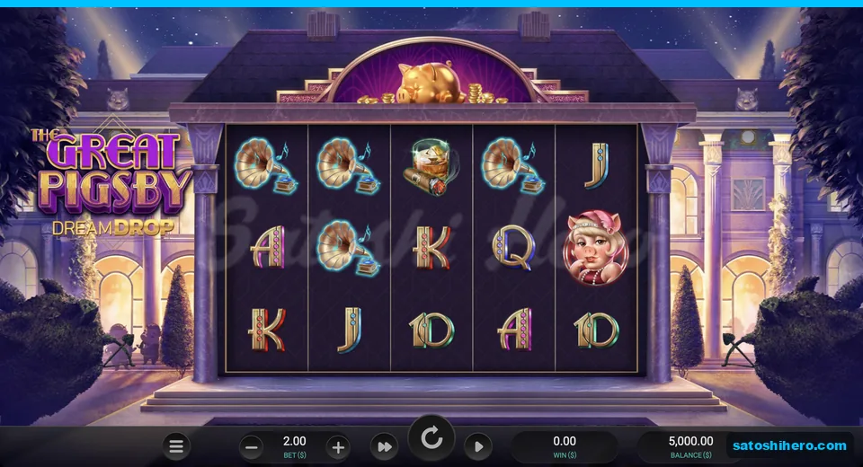 Gold piggy bank above violet mansion reels